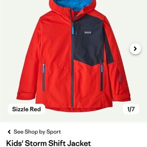 Patagonia Kids Storm Shift Jacket. Solid red color - size S (7-8). smoke free